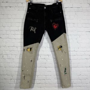 Kleep Distressed Patchwork Jeans Mens 34x31 Black Gray Paint Splatter Streetwear
